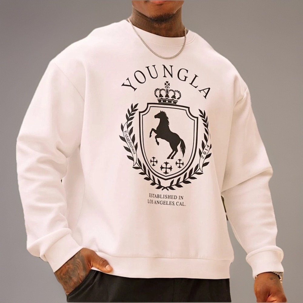 YoungLA‎ Sweatshirt 5075 Old Money Graphic Crewneck Off White Men Sz XL NWT